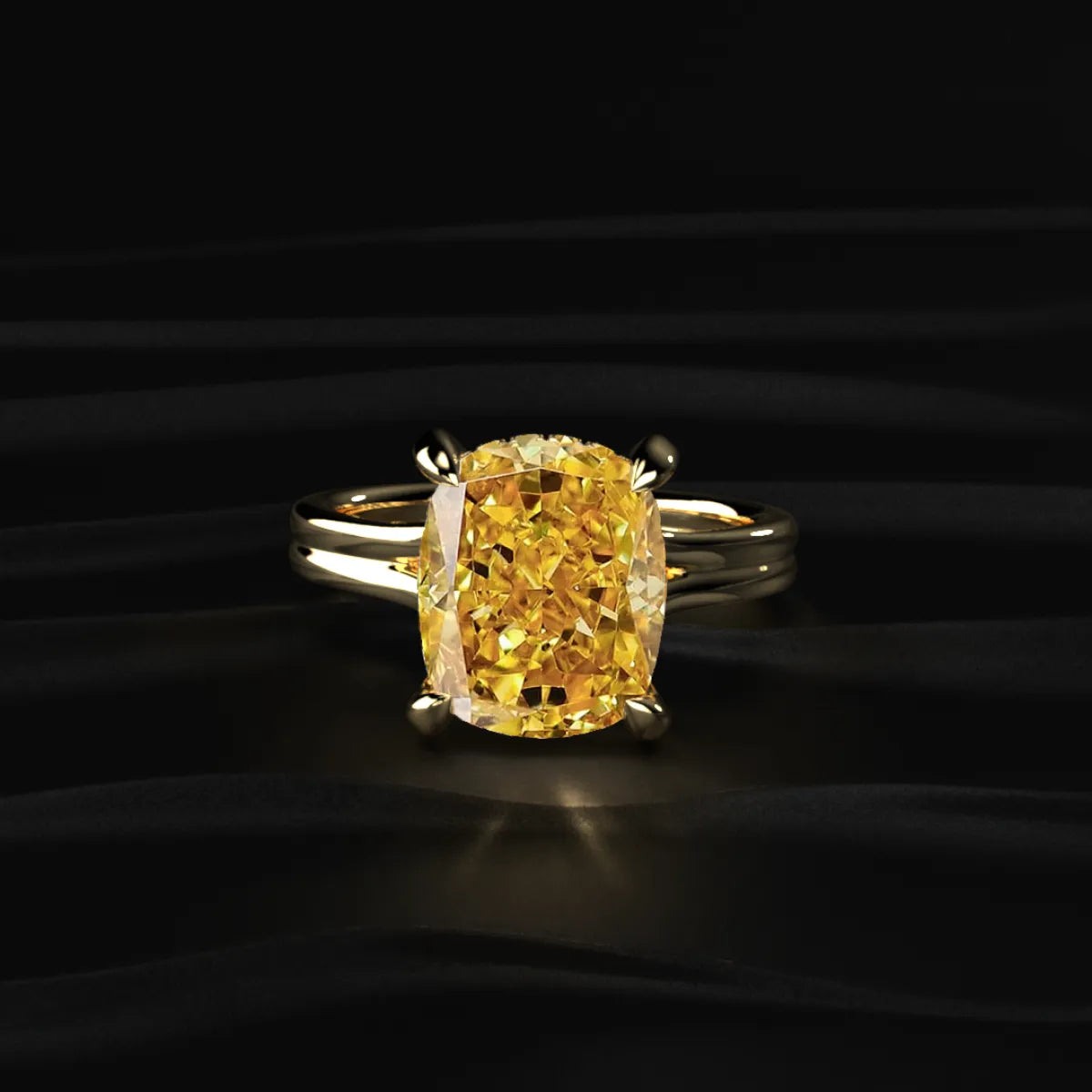 Yellow Cushion Solitaire Double Band Ring | Earthly Jewels