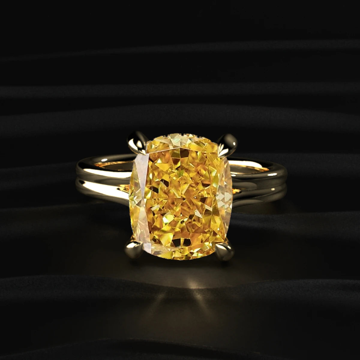 Yellow Cushion Solitaire Double Band Ring | Earthly Jewels