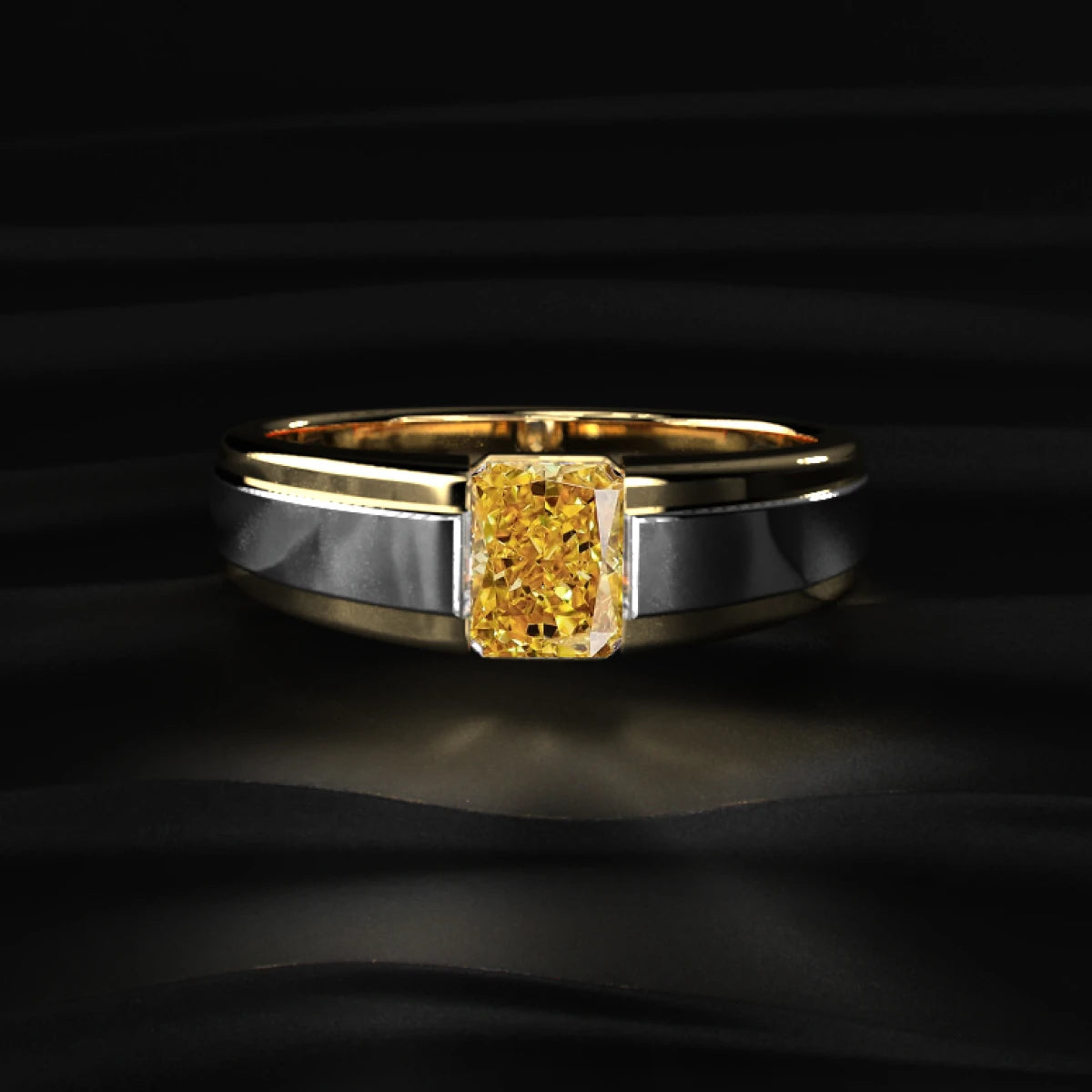 Radiant Cut Yellow Diamond Men's Ring | Earthly Jewels