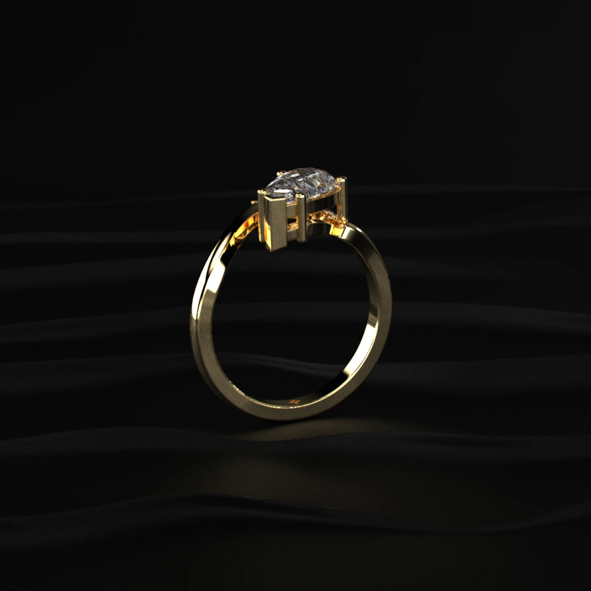 Yellow Pear Shaped Engagement Ring Wave Band | Earthly Jewels
