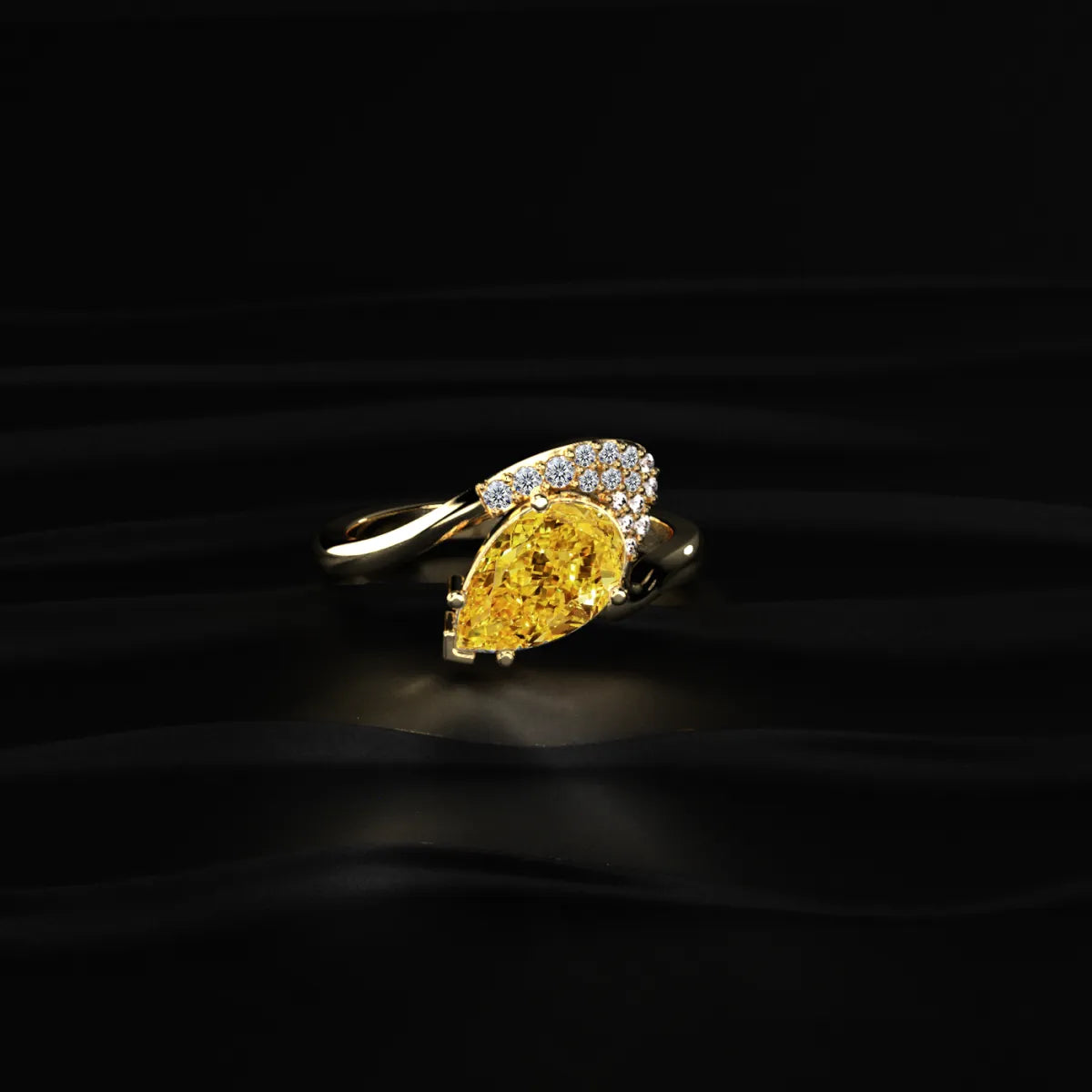 Yellow Pear Shaped Engagement Ring Wave Band | Earthly Jewels