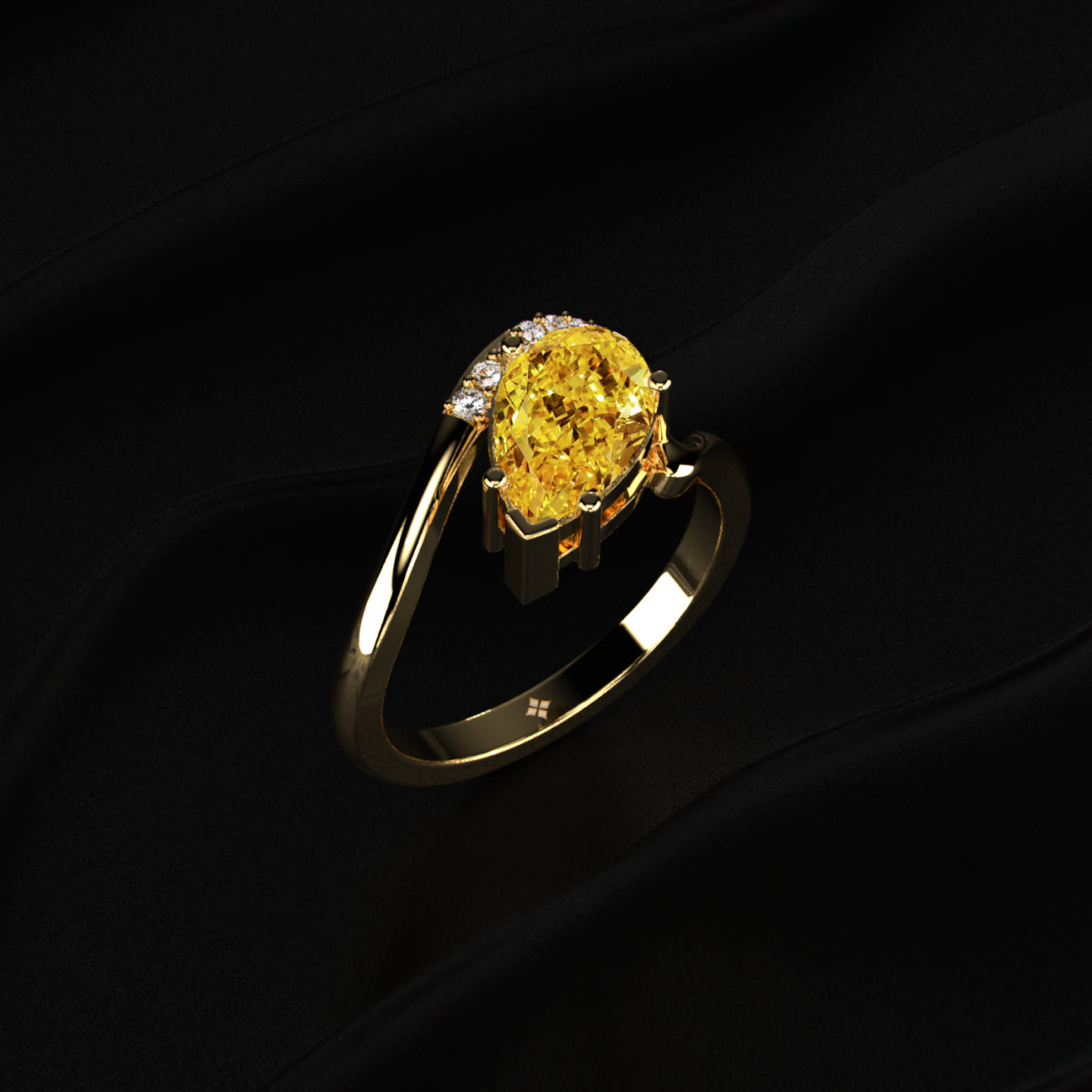 Yellow Pear Shaped Engagement Ring Wave Band | Earthly Jewels