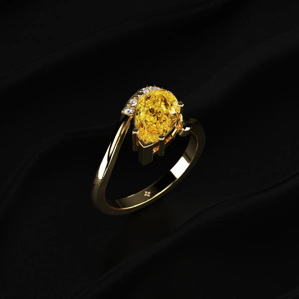 Yellow Pear Shaped Engagement Ring Wave Band | Earthly Jewels