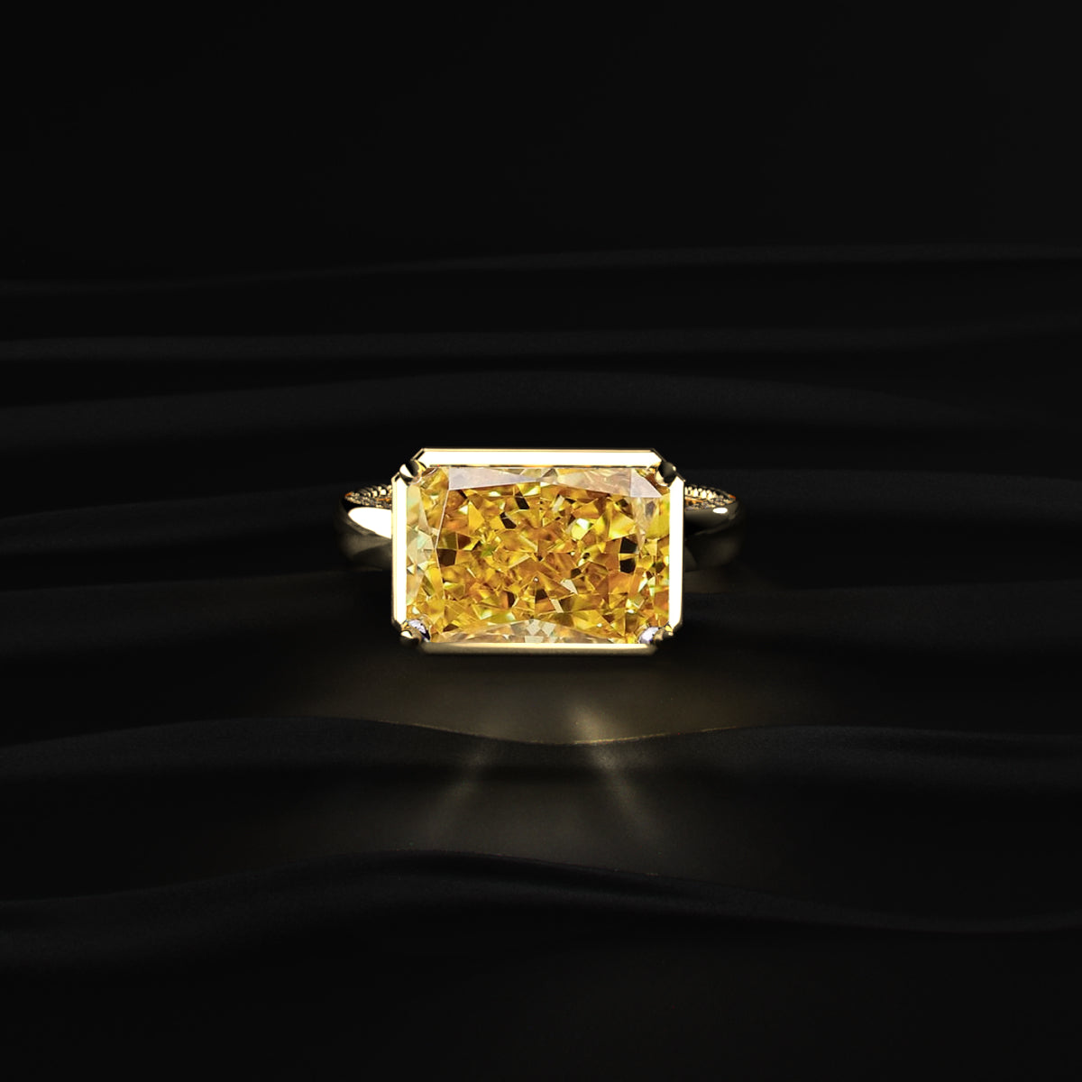 East West Radiant Yellow Diamond Solitaire Ring | Earthly Jewels