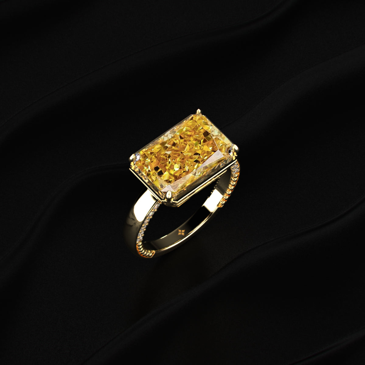 East West Radiant Yellow Diamond Solitaire Ring | Earthly Jewels