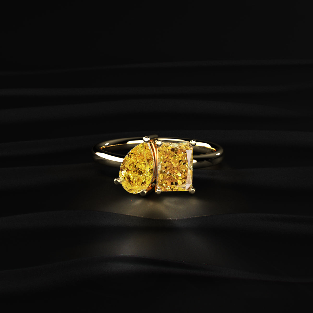 Pear And Radiant Toi Et Moi Yellow Diamond Ring | Earthly Jewels