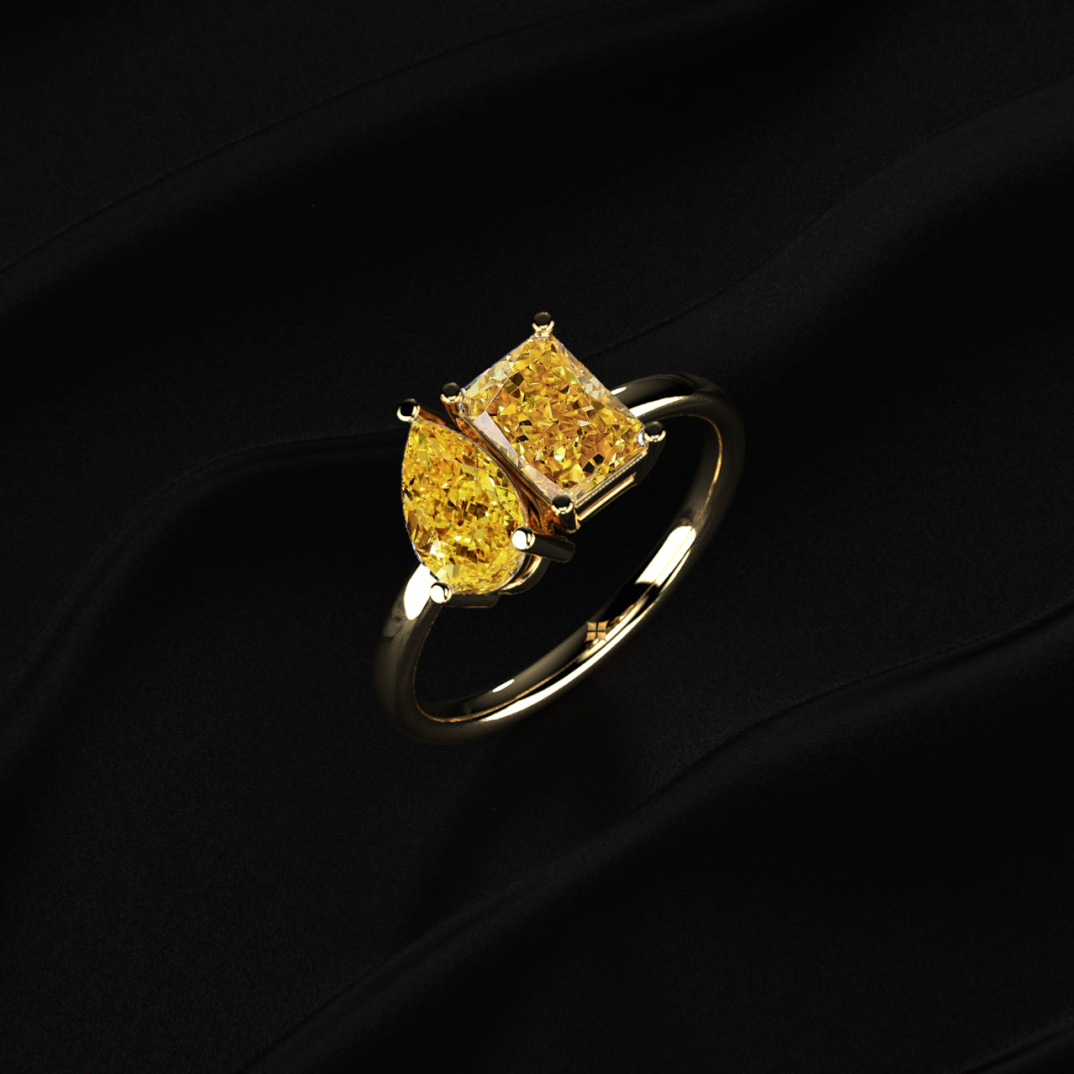 Pear And Radiant Toi Et Moi Yellow Diamond Ring | Earthly Jewels