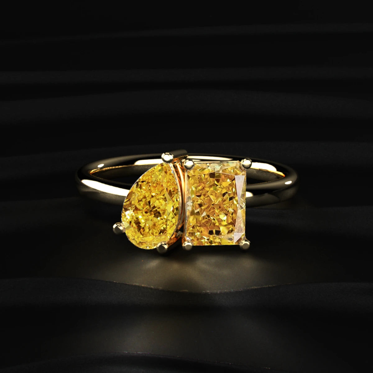 Pear And Radiant Toi Et Moi Yellow Diamond Ring | Earthly Jewels