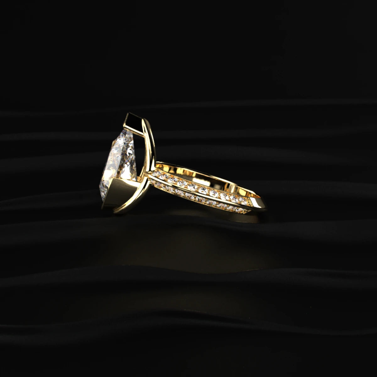 Pear Diamond Half Bezel Pave Ring