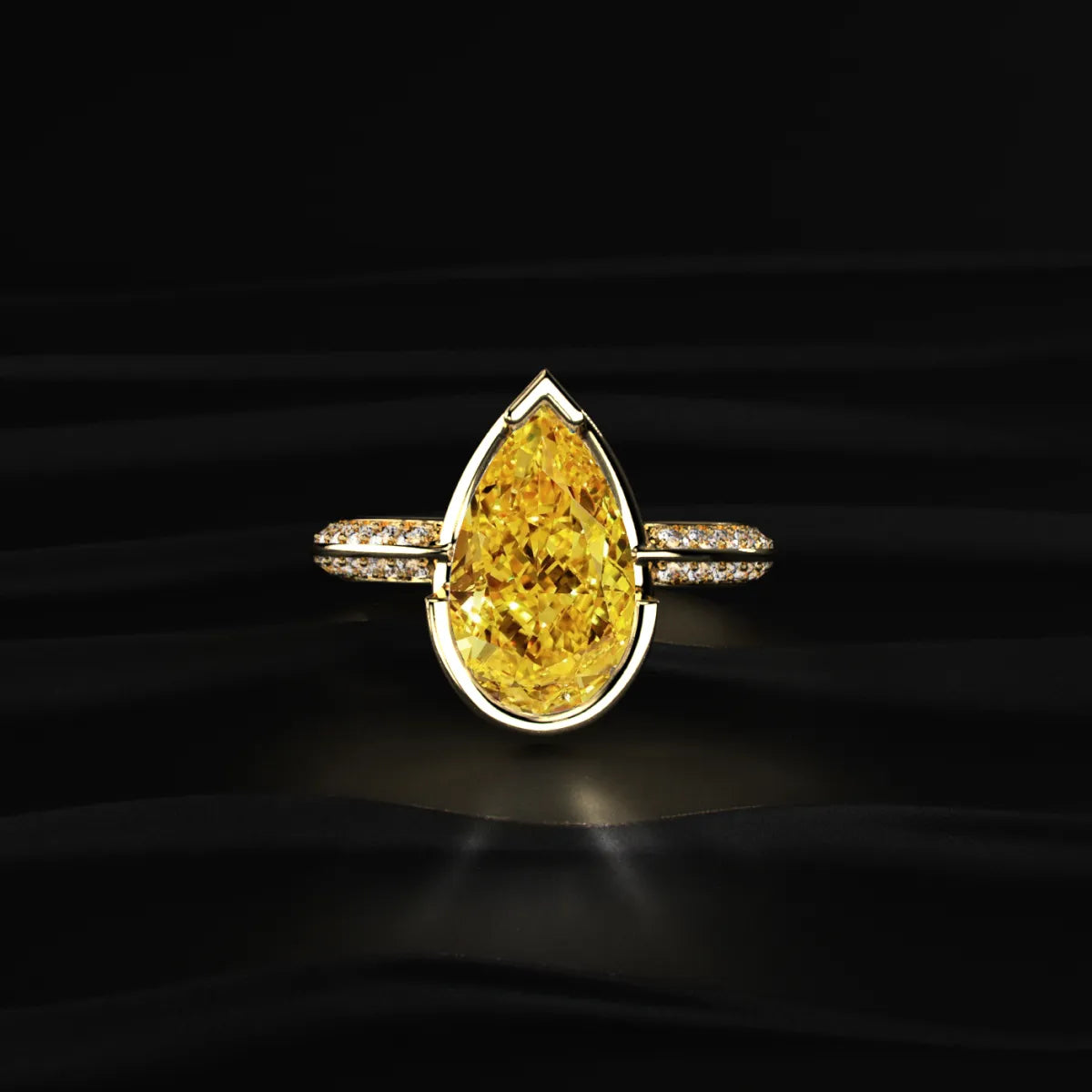 Yellow Pear Diamond Half Bezel Pave Ring | Earthly Jewels