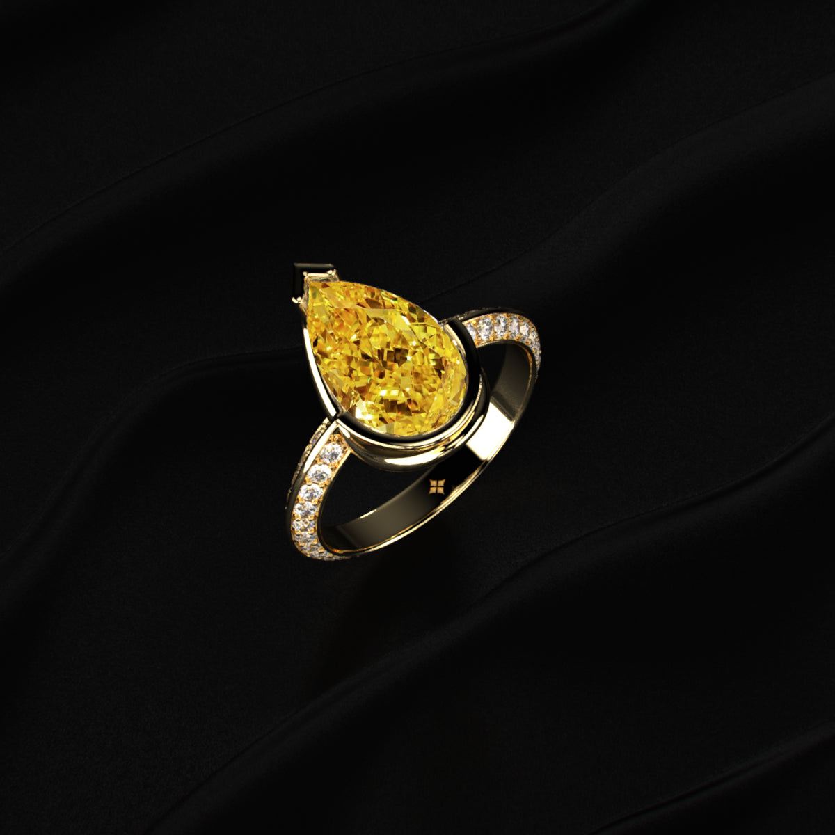 Yellow Pear Diamond Half Bezel Pave Ring | Earthly Jewels