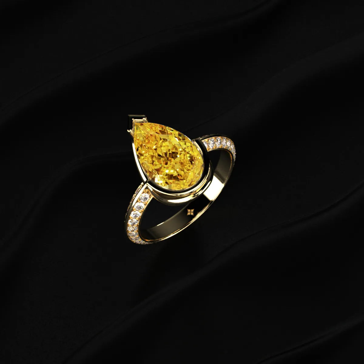 Yellow Pear Diamond Half Bezel Pave Ring | Earthly Jewels