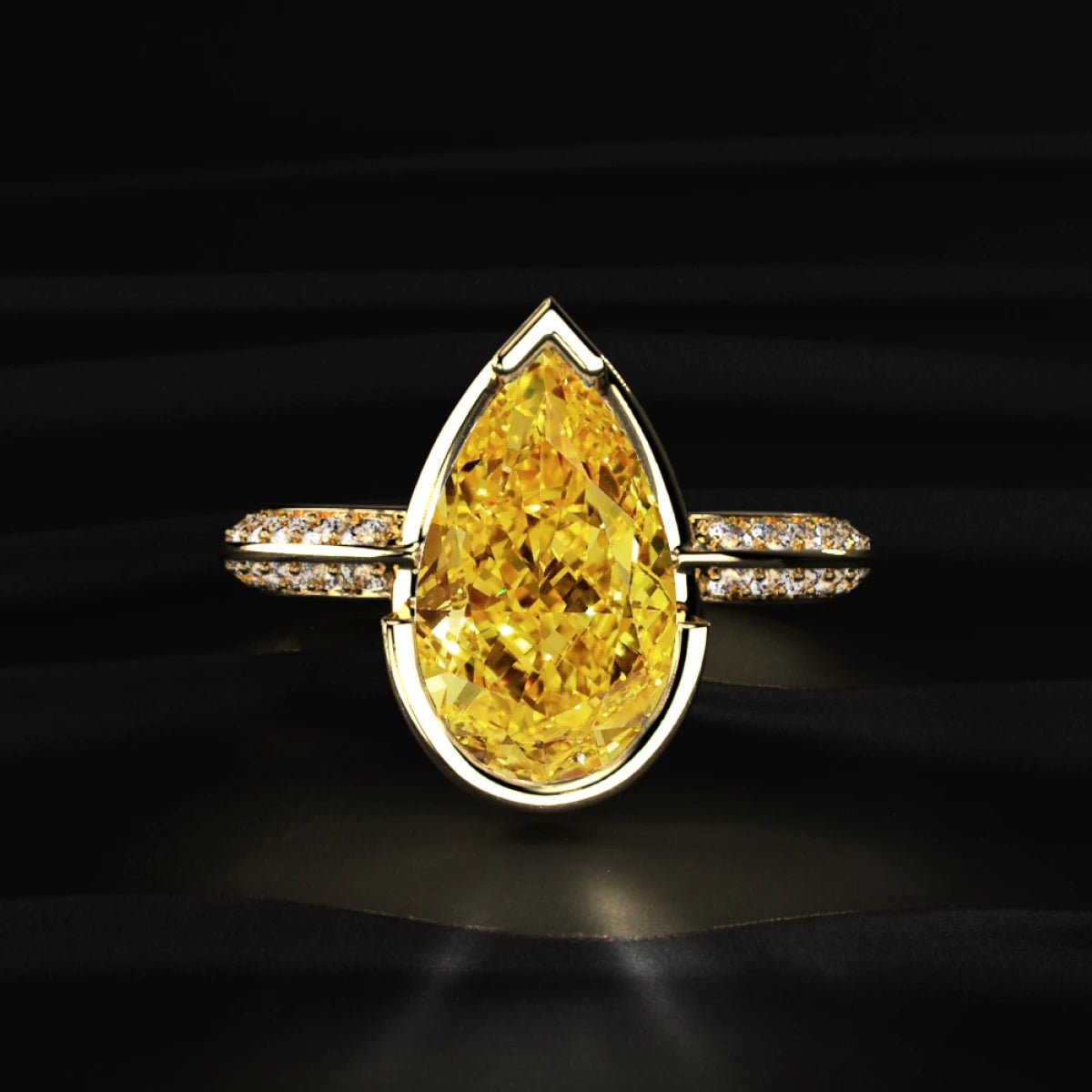 Yellow Pear Diamond Half Bezel Pave Ring | Earthly Jewels