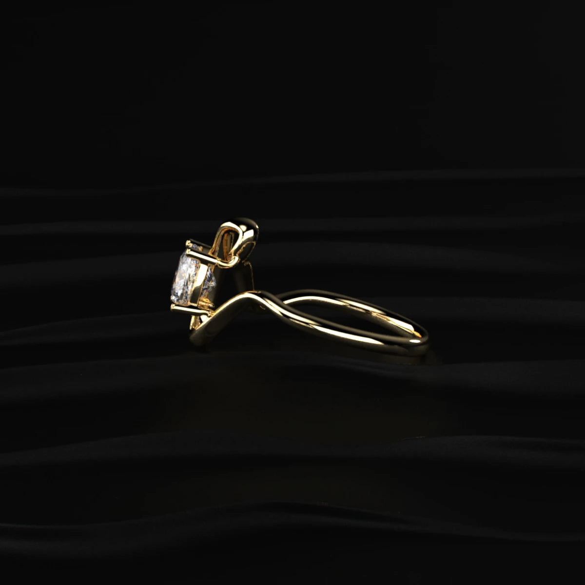 Cushion Cut Diamond Fluid Shape Ring | Earthly Jewels