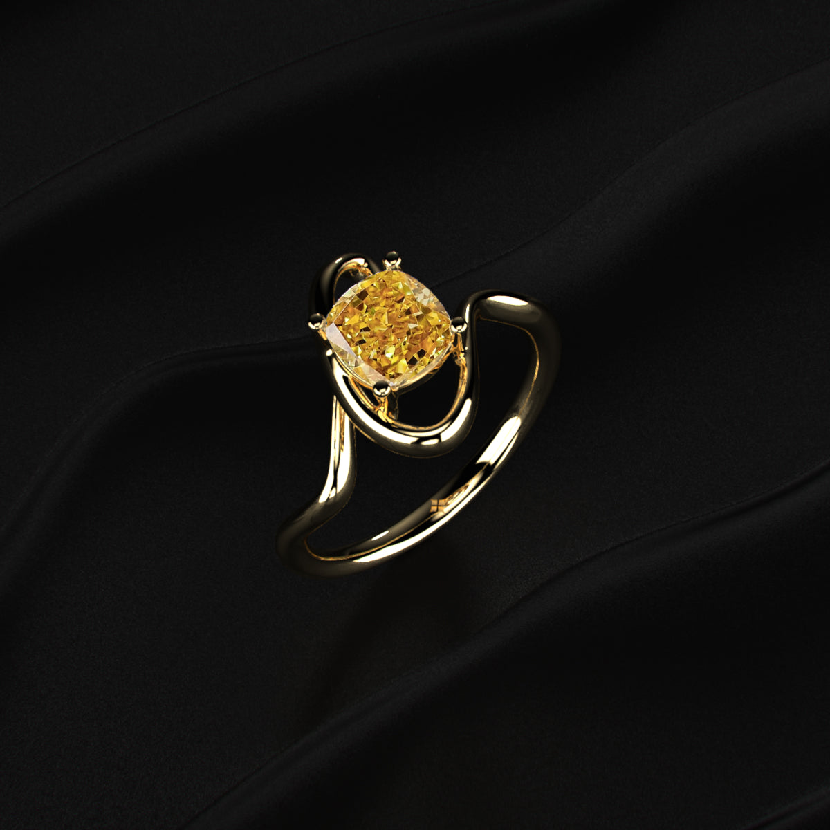 Cushion Cut Diamond Fluid Shape Ring | Earthly Jewels