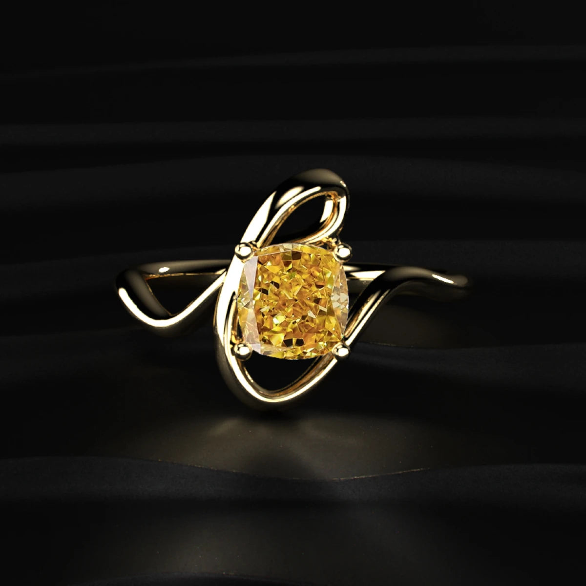 Cushion Cut Diamond Fluid Shape Ring | Earthly Jewels