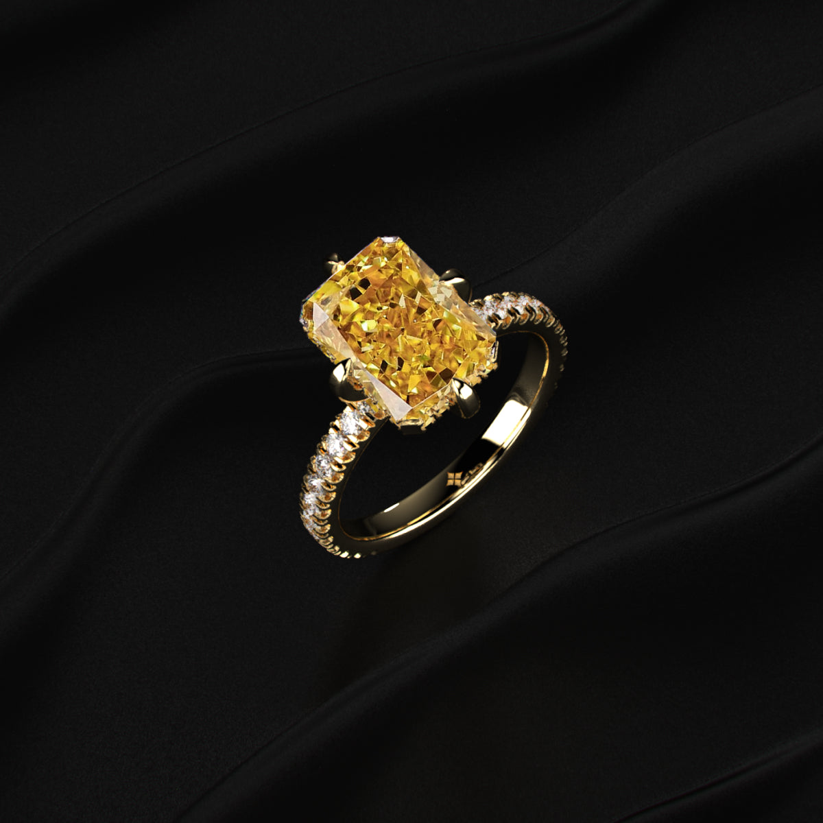 Yellow Diamond Radiant Cut Pave Ring | Earthly Jewels