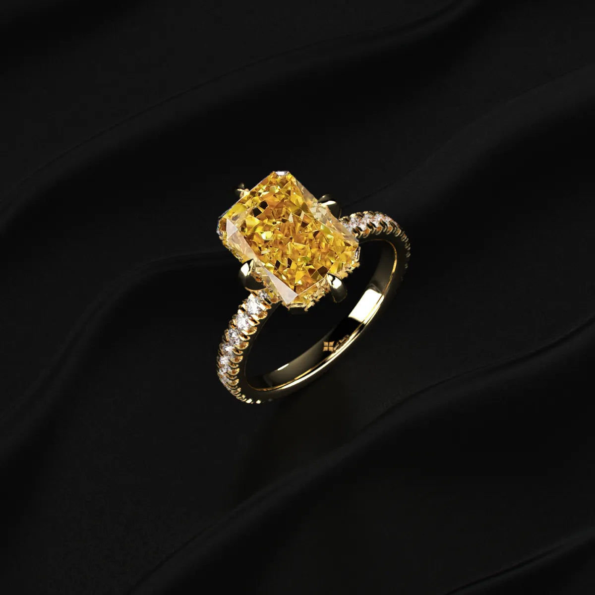 Yellow Diamond Radiant Cut Pave Ring | Earthly Jewels