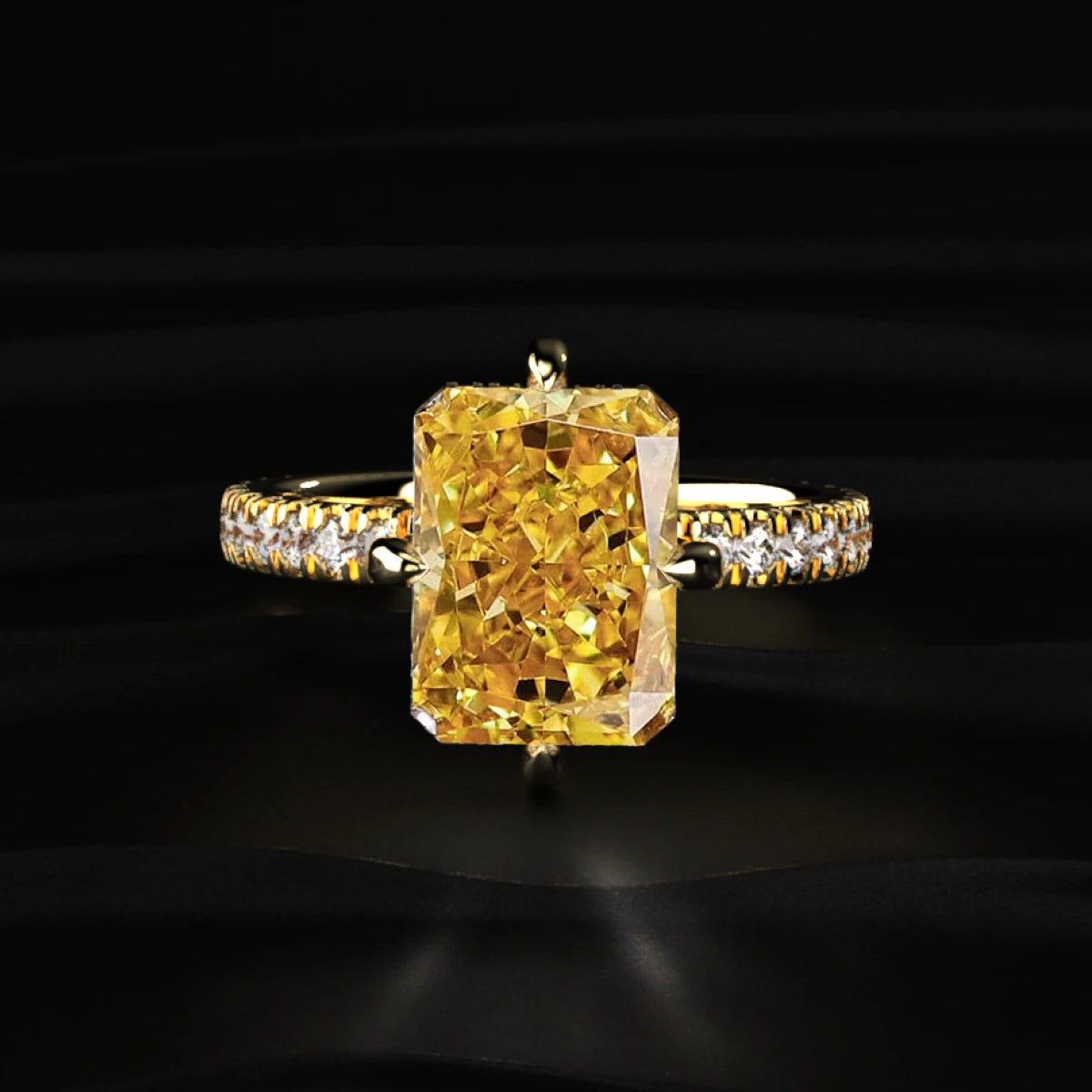 Yellow Diamond Radiant Cut Pave Ring | Earthly Jewels