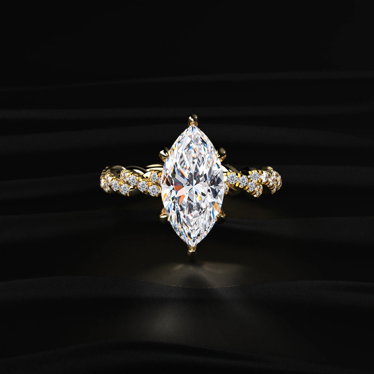 Marquise Cut Engagement Rings With Twisted Pave | Earthly Jewels
