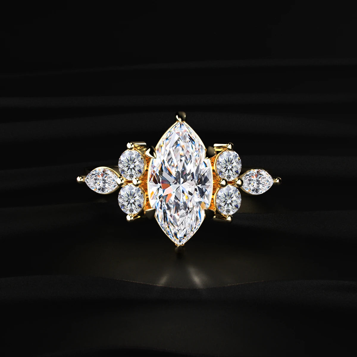 Marquise Diamond Engagement Ring With Accents | Earthly Jewels