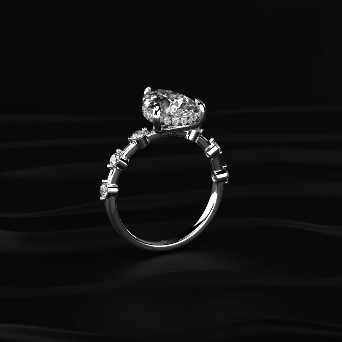 Pear Shaped Diamond Ring With Spaced Stone | Earthly Jewels