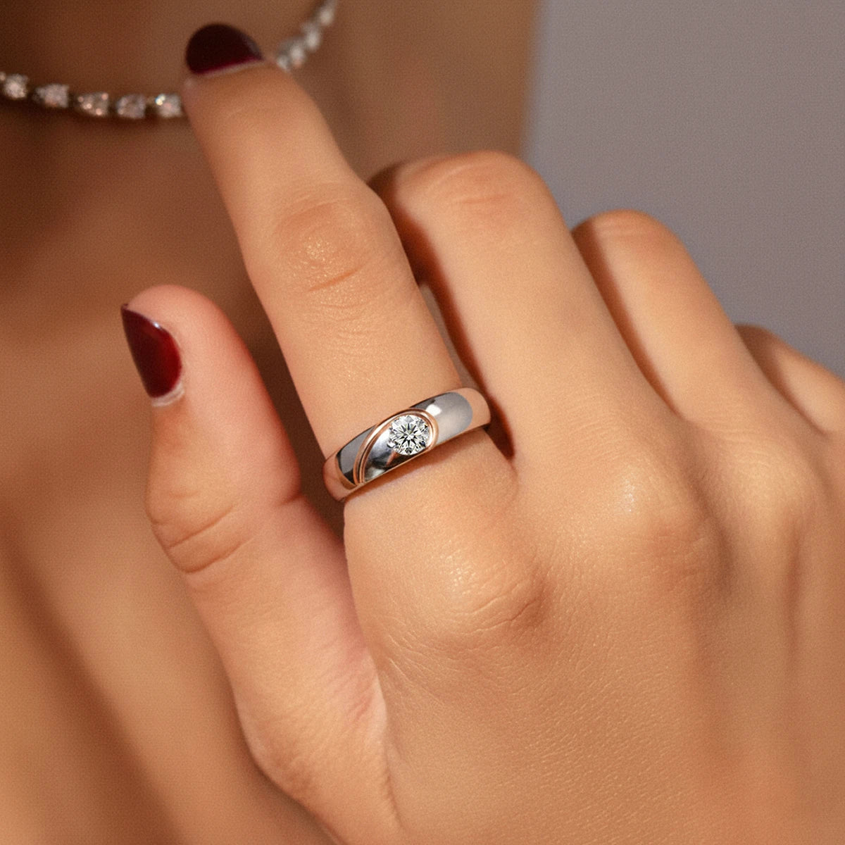 Round Solitaire Engagement Female Puzzle Heart Ring | Earthly Jewels | Model image