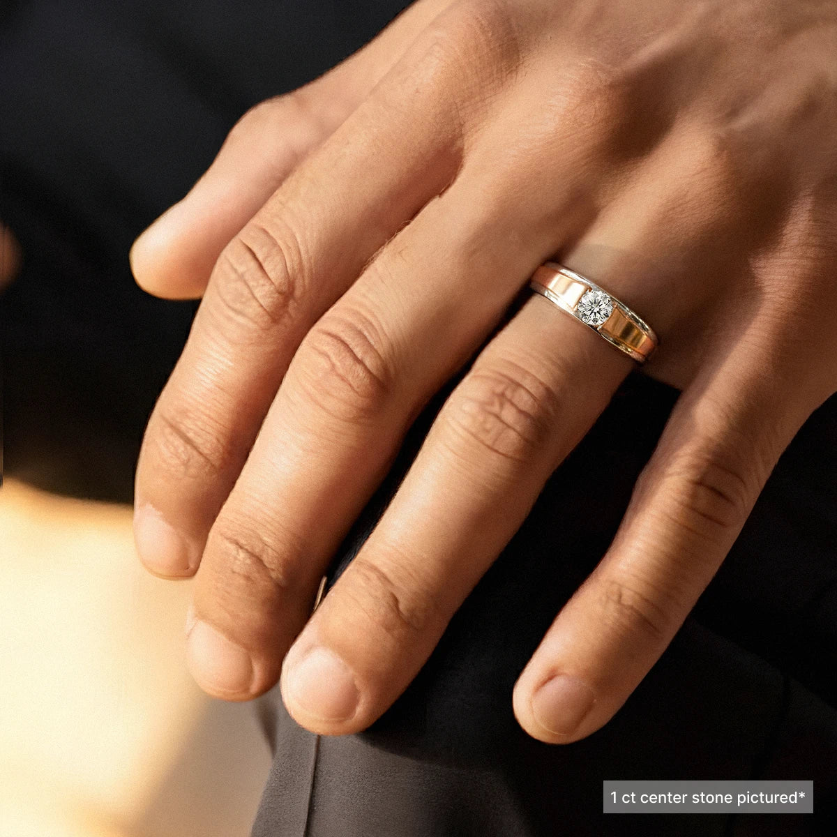 Round Diamond Dual Tone Engagement Men'S Ring | Earthly Jewels