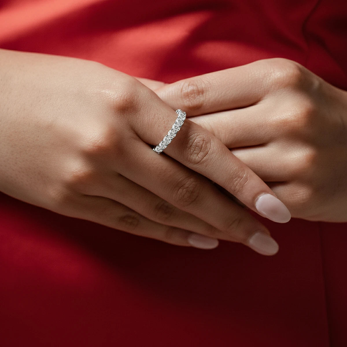 Round Cut Diamond Basket Setting Half Eternity Ring | Earthly Jewels