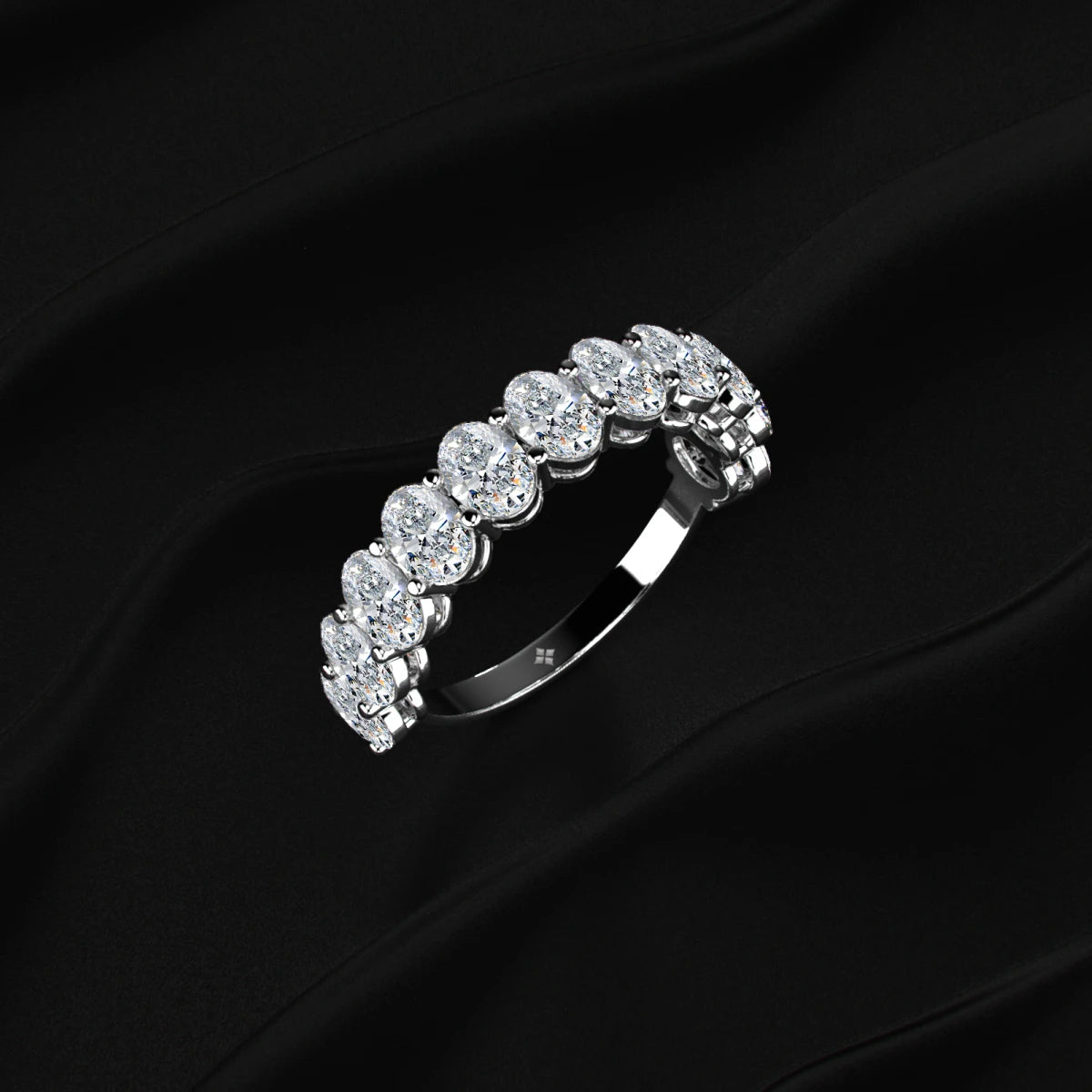 Oval Cut Diamond Basket Setting Half Eternity Ring | Earthly Jewels