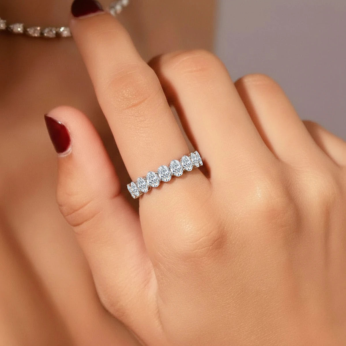 Oval Cut Diamond Basket Setting Half Eternity Ring | Earthly Jewels