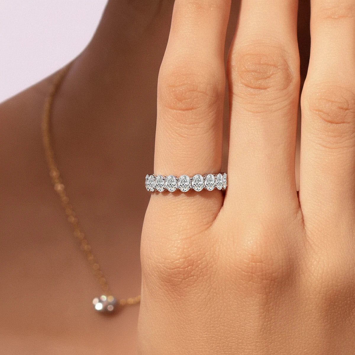 Oval Cut Diamond Basket Setting Half Eternity Ring | Earthly Jewels