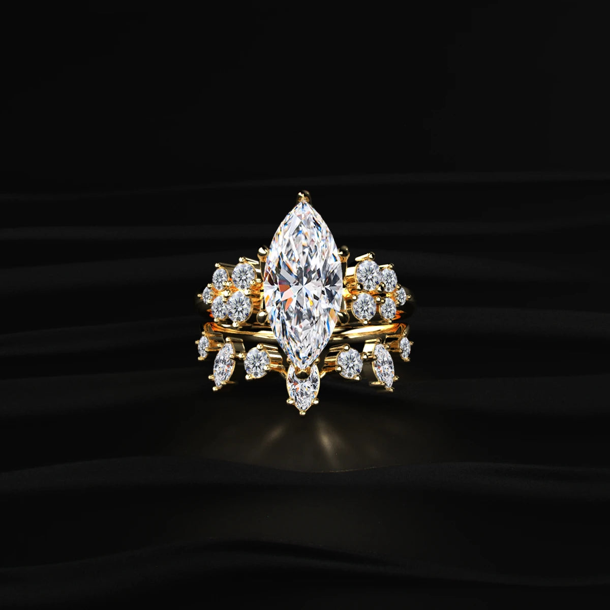 Marquise Solitaire Diamond Ring With Side Stones | Earthly Jewels