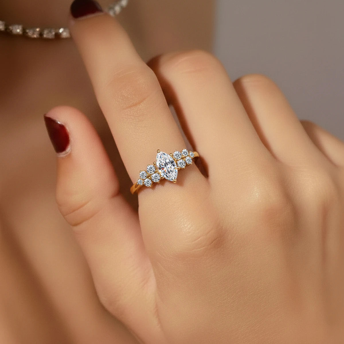 Marquise Solitaire Diamond Ring With Side Stones | Earthly Jewels