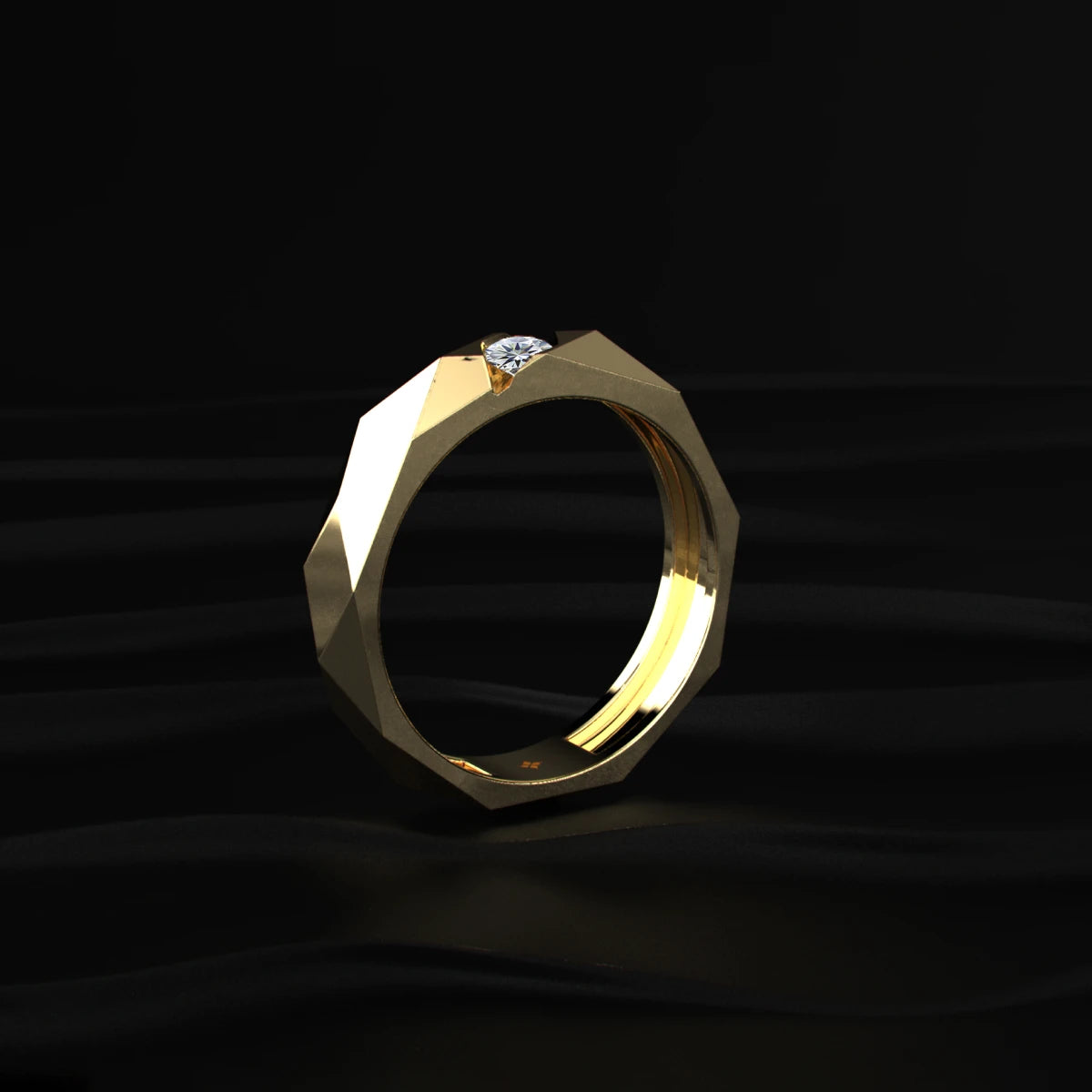 Round Solitaire Tungsten Carbide Multi-Faceted Men's Band | Earthly Jewels