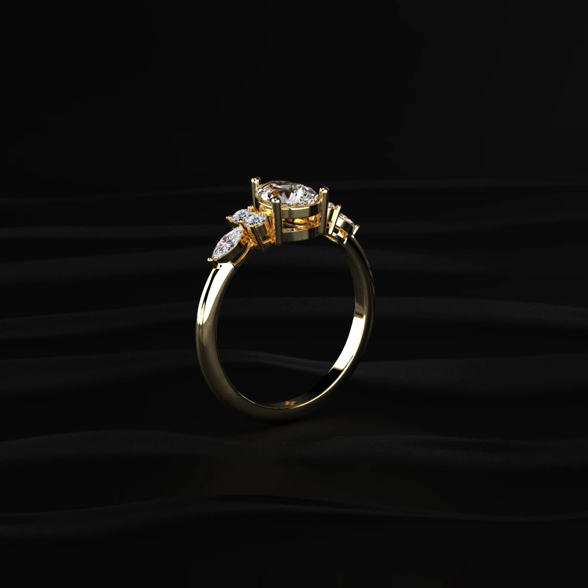 Pear Shape Lab Grown Diamond Ring With Accent Stones | Earthly Jewels