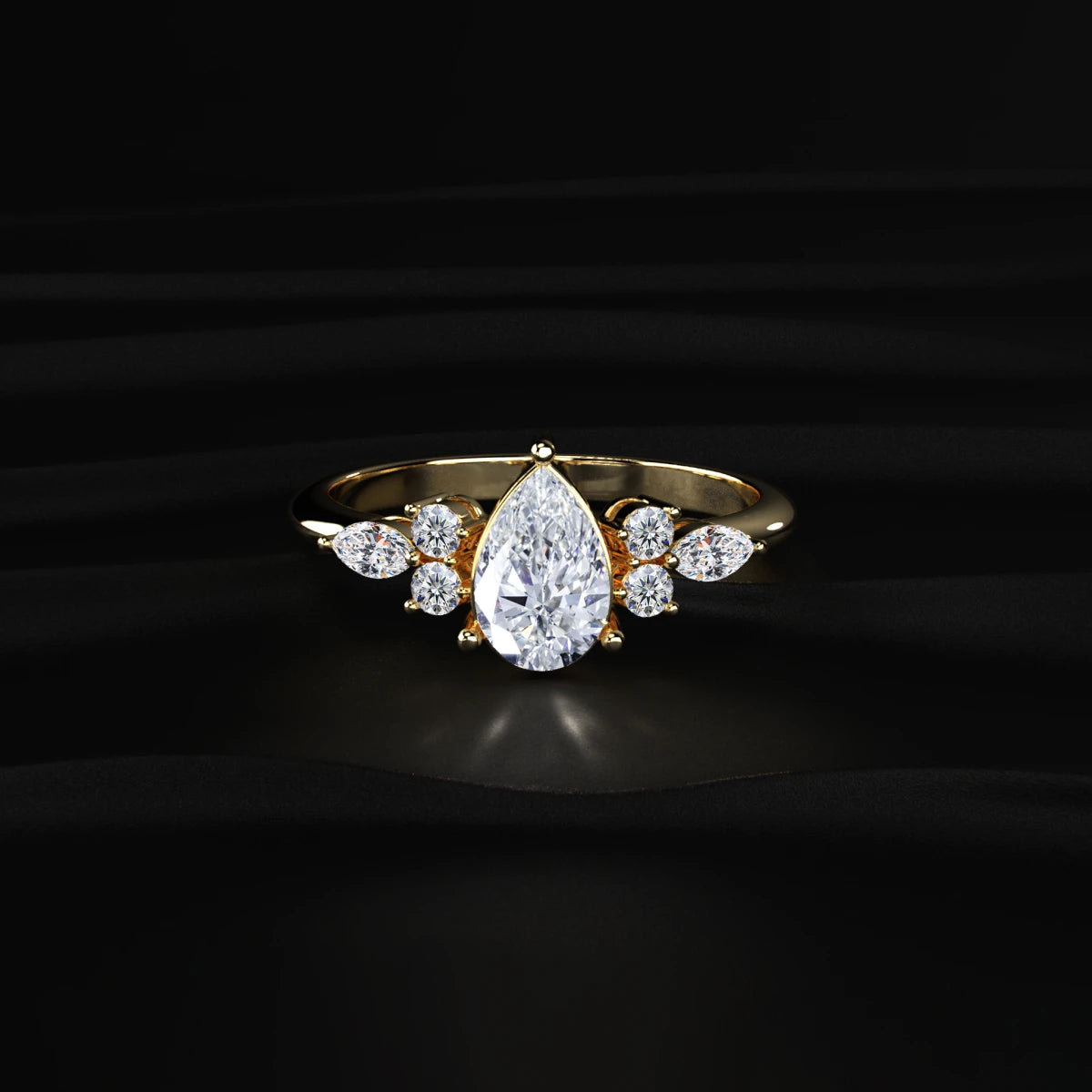 Pear Shape Lab Grown Diamond Ring With Accent Stones | Earthly Jewels