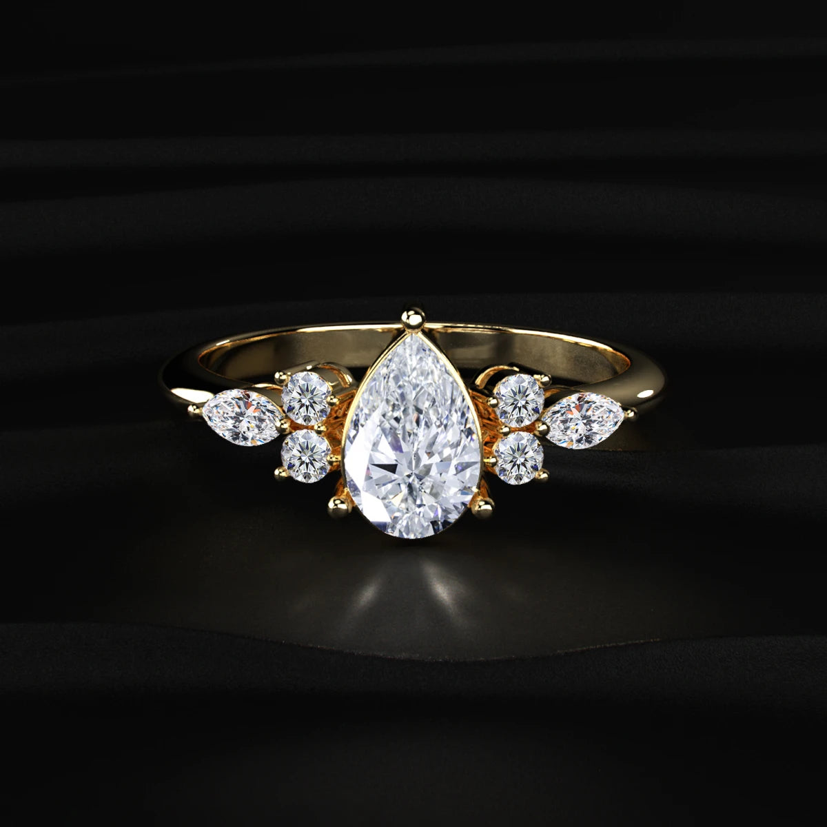 Pear Shape Lab Grown Diamond Ring With Accent Stones | Earthly Jewels