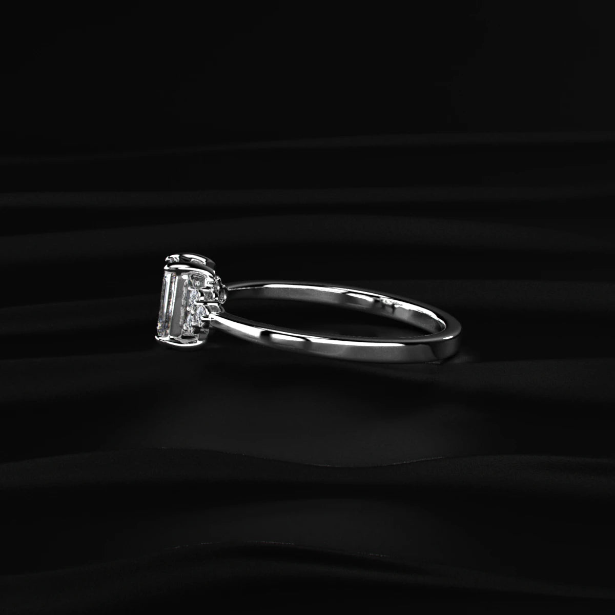 Emerald Cut Diamond Engagement Ring With Accent Stones | Earthly Jewels