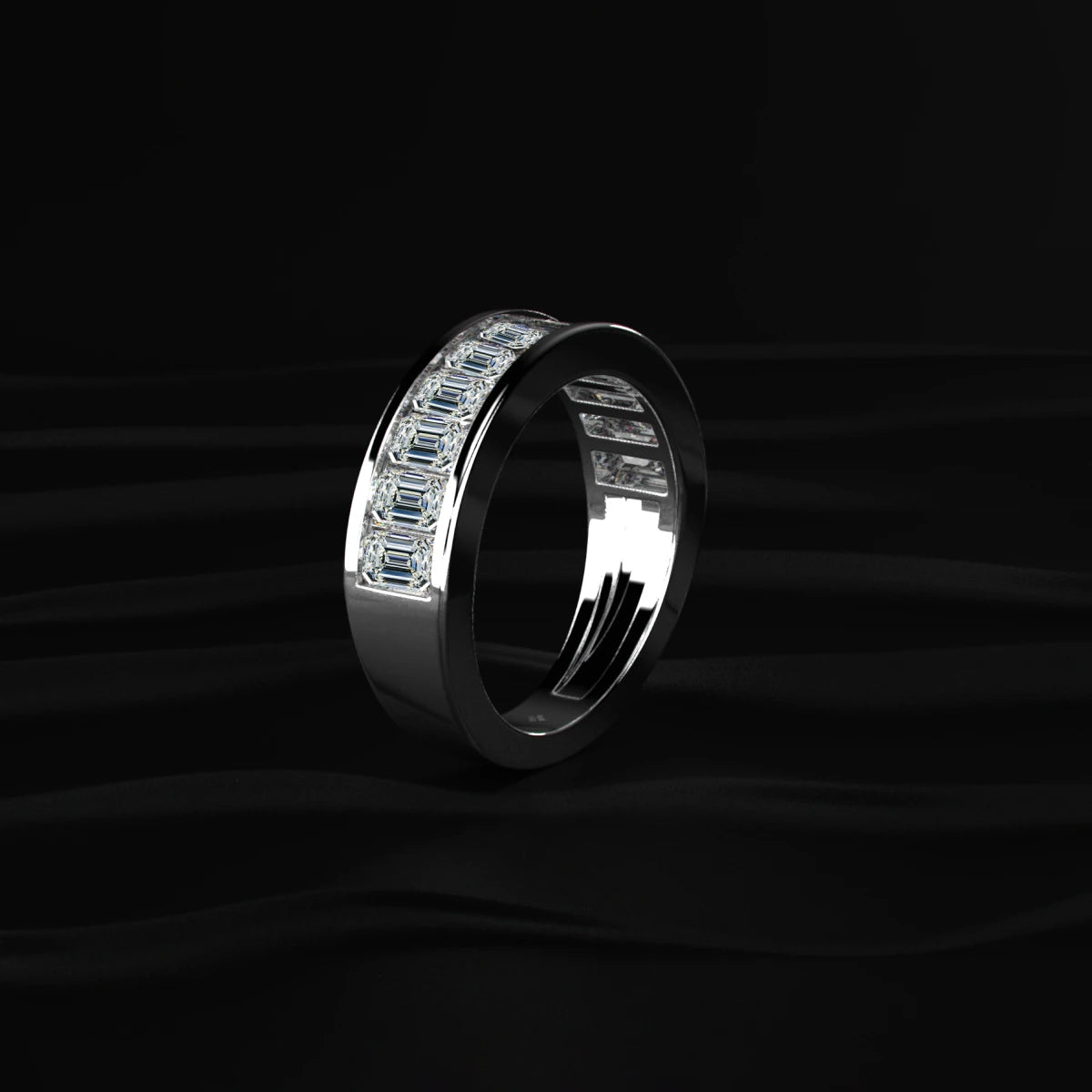 Emerald Cut Diamond Half Eternity Band In Channel Setting