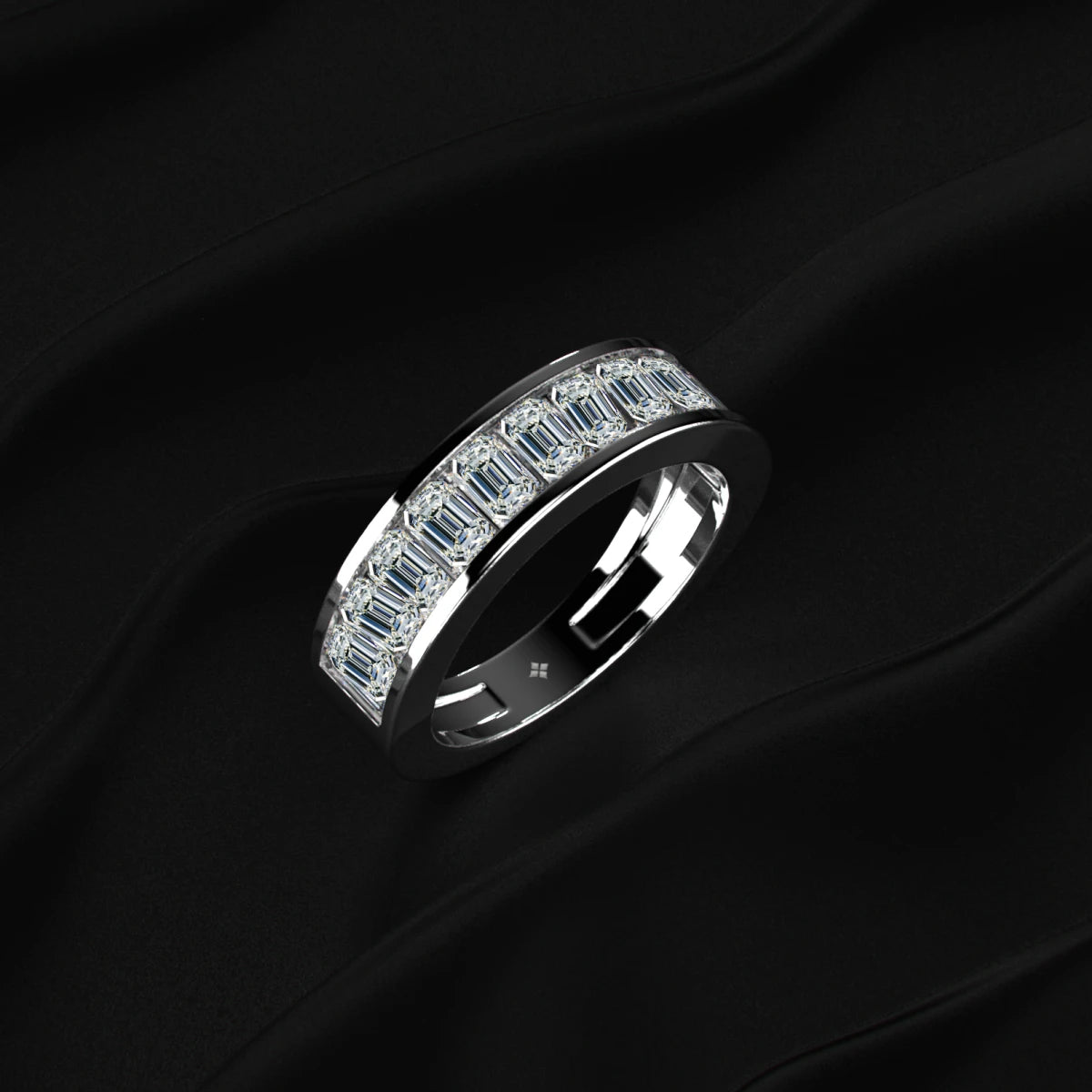 Emerald Cut Diamond Half Eternity Band In Channel Setting | Earthly Jewels
