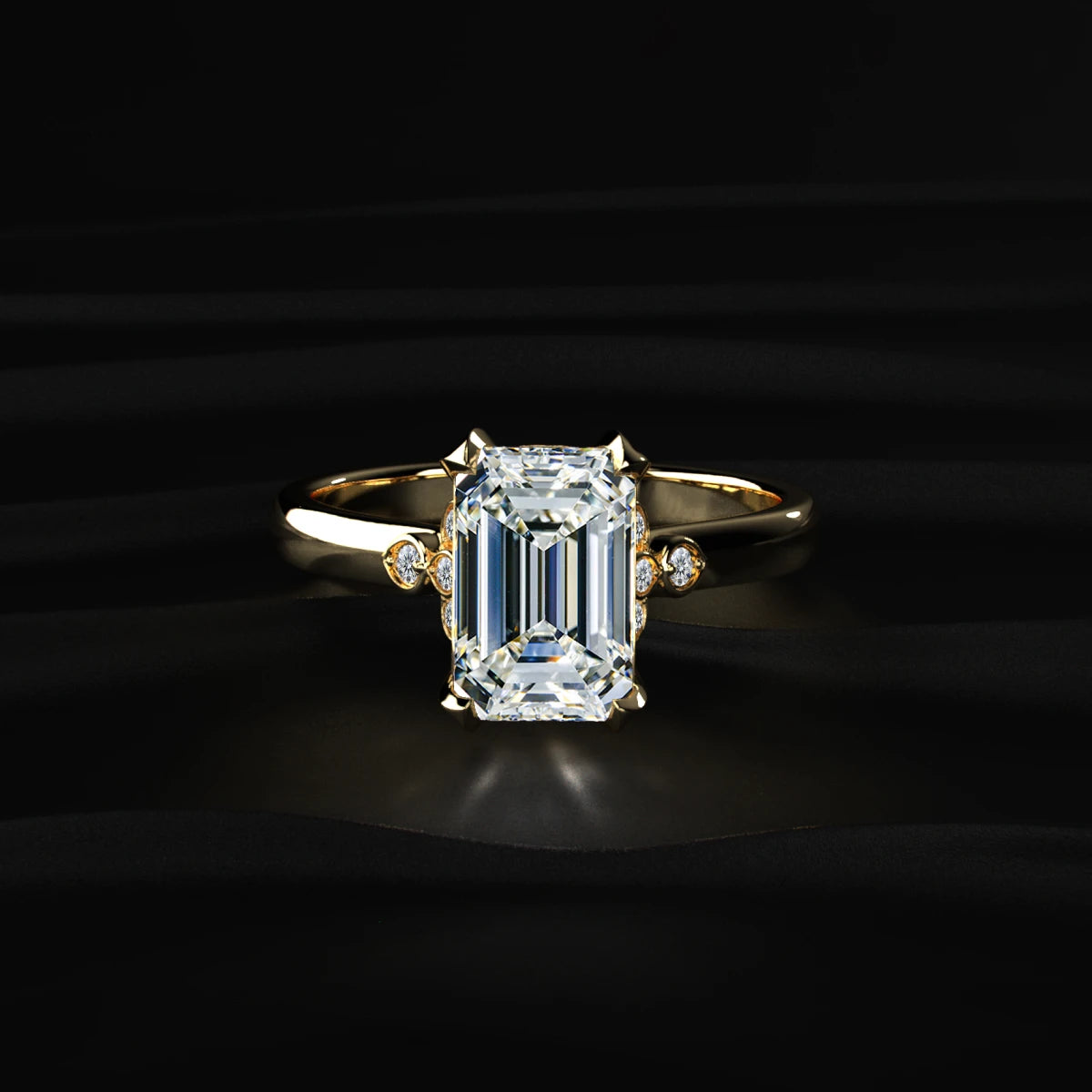 Emerald Cut Diamond Ring With Side Stones