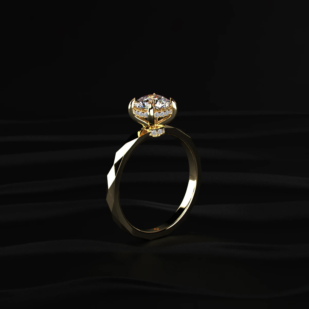 Round solitaire Geometric Faceted Engagement Ring | Earthly Jewels