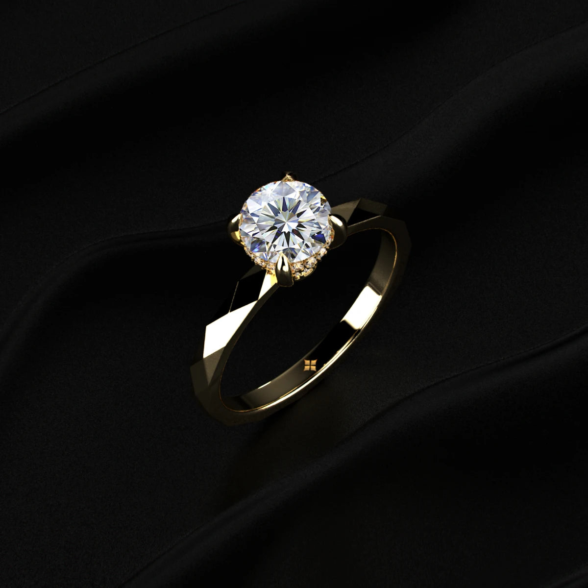 Round solitaire Geometric Faceted Engagement Ring | Earthly Jewels