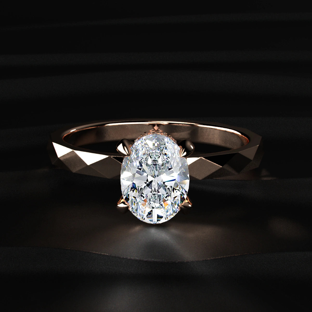 Oval Solitaire Multi-Faceted Geometric Band Ring | Earthly Jewels