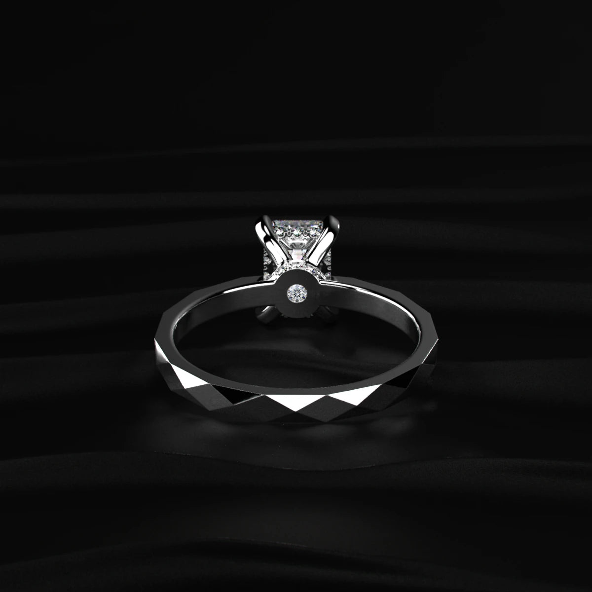 Emerald Cut Diamond Tesla Cyber Pave Ring