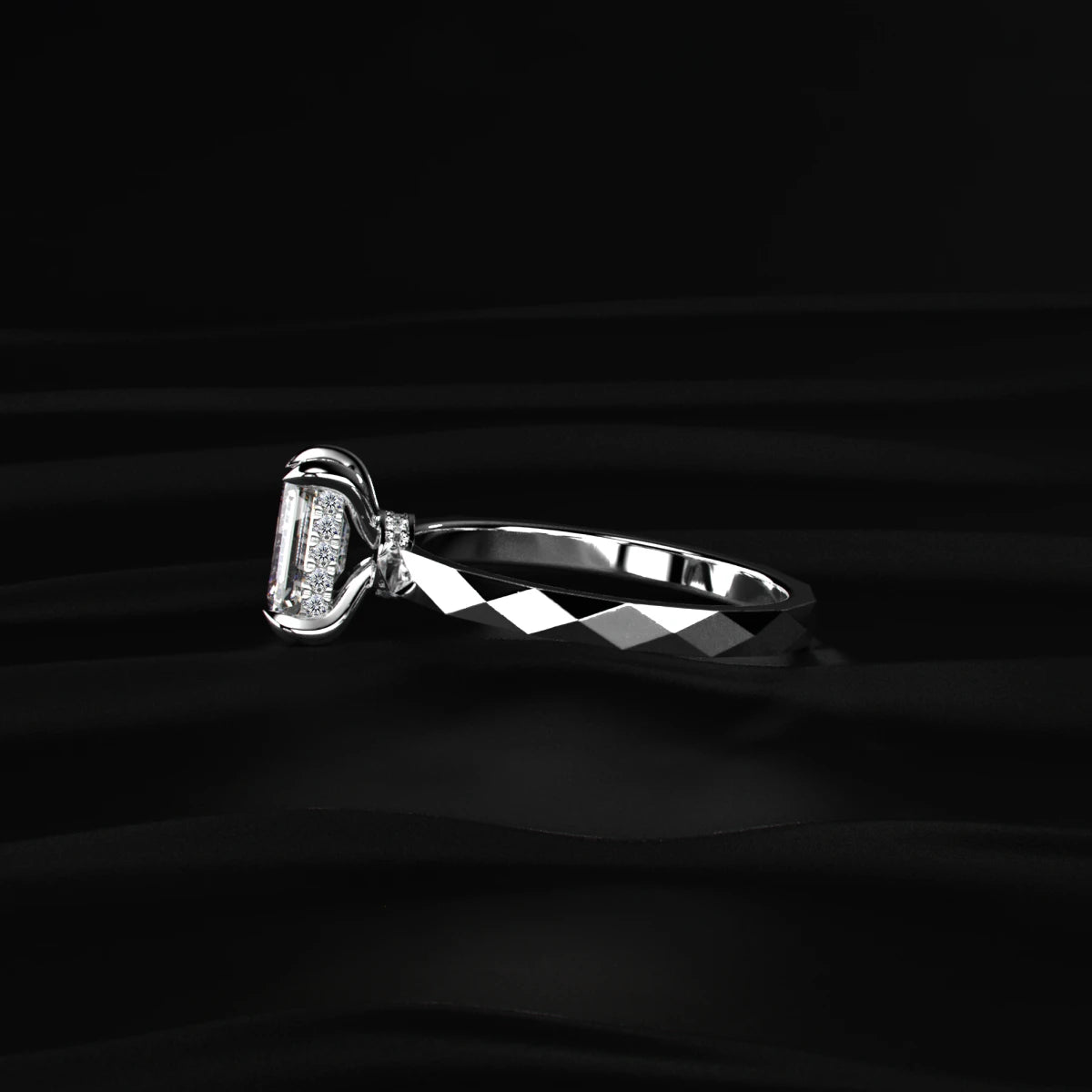 Emerald Cut Diamond Tesla Cyber Pave Ring | Earthly Jewels