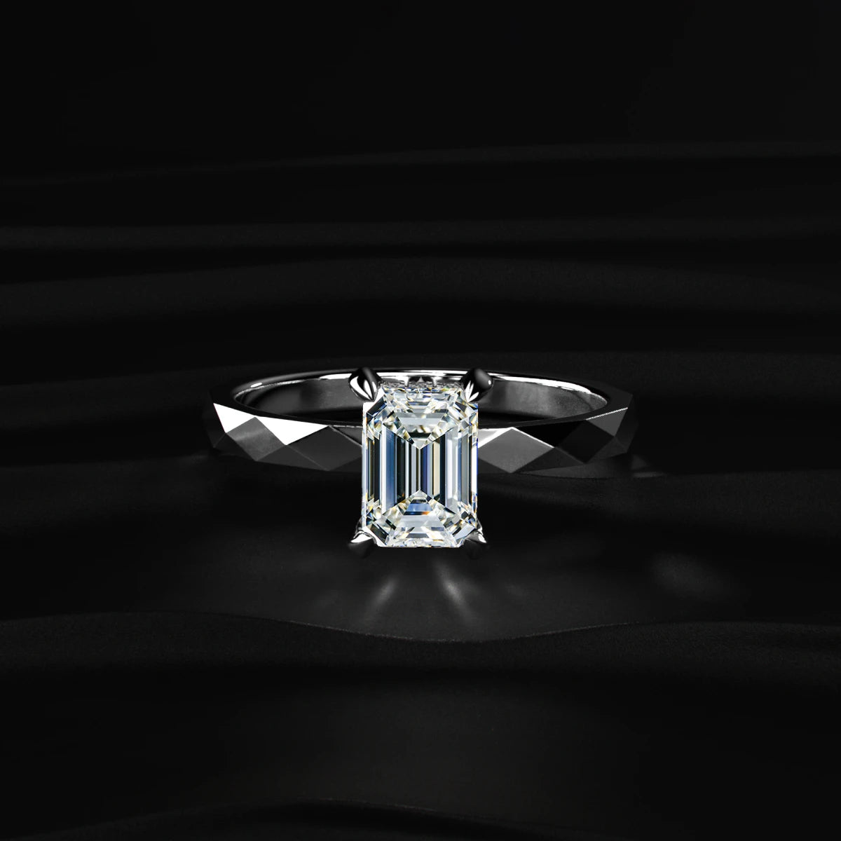 Emerald Cut Diamond Tesla Cyber Pave Ring