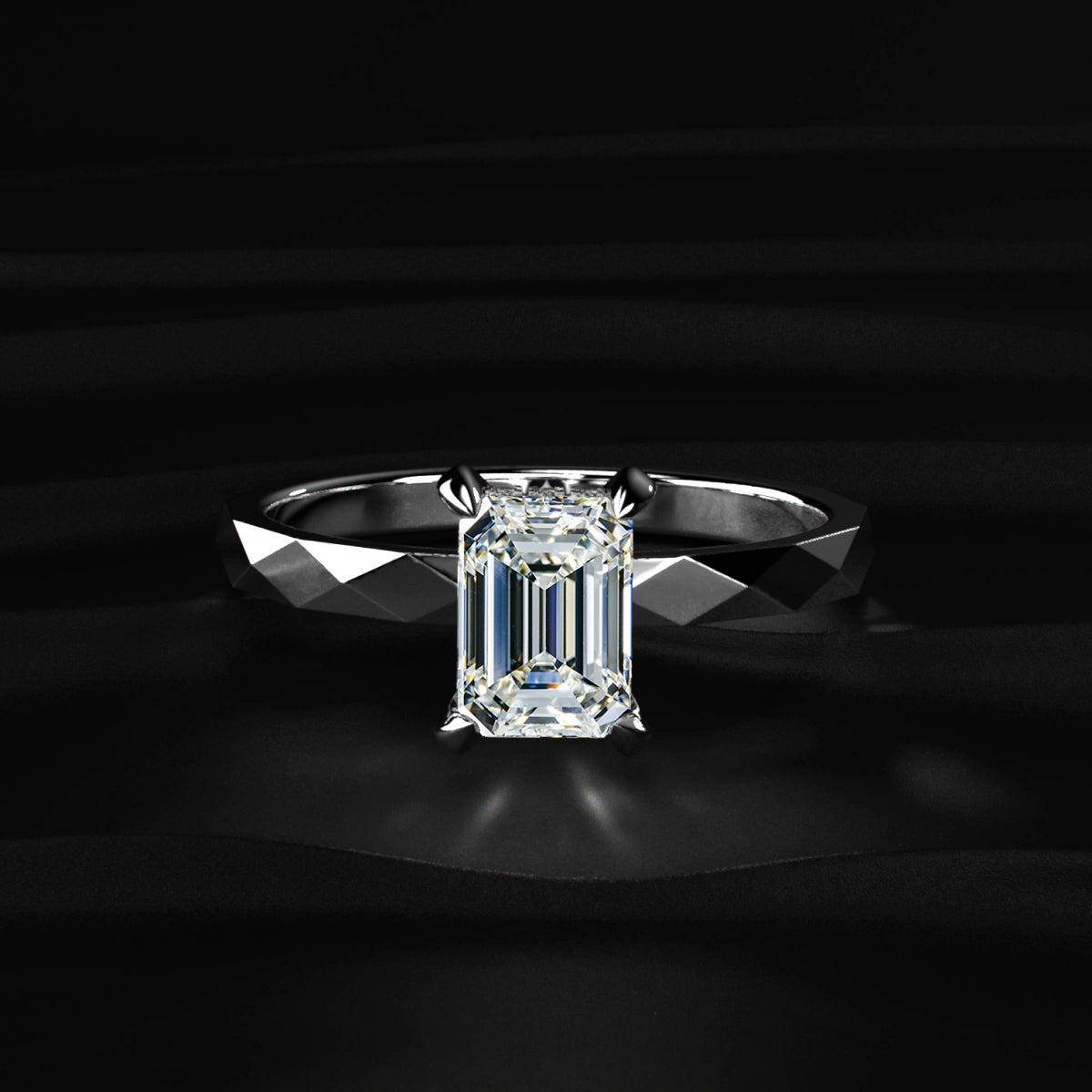 Emerald Cut Diamond Tesla Cyber Pave Band Ring | Earthly Jewels