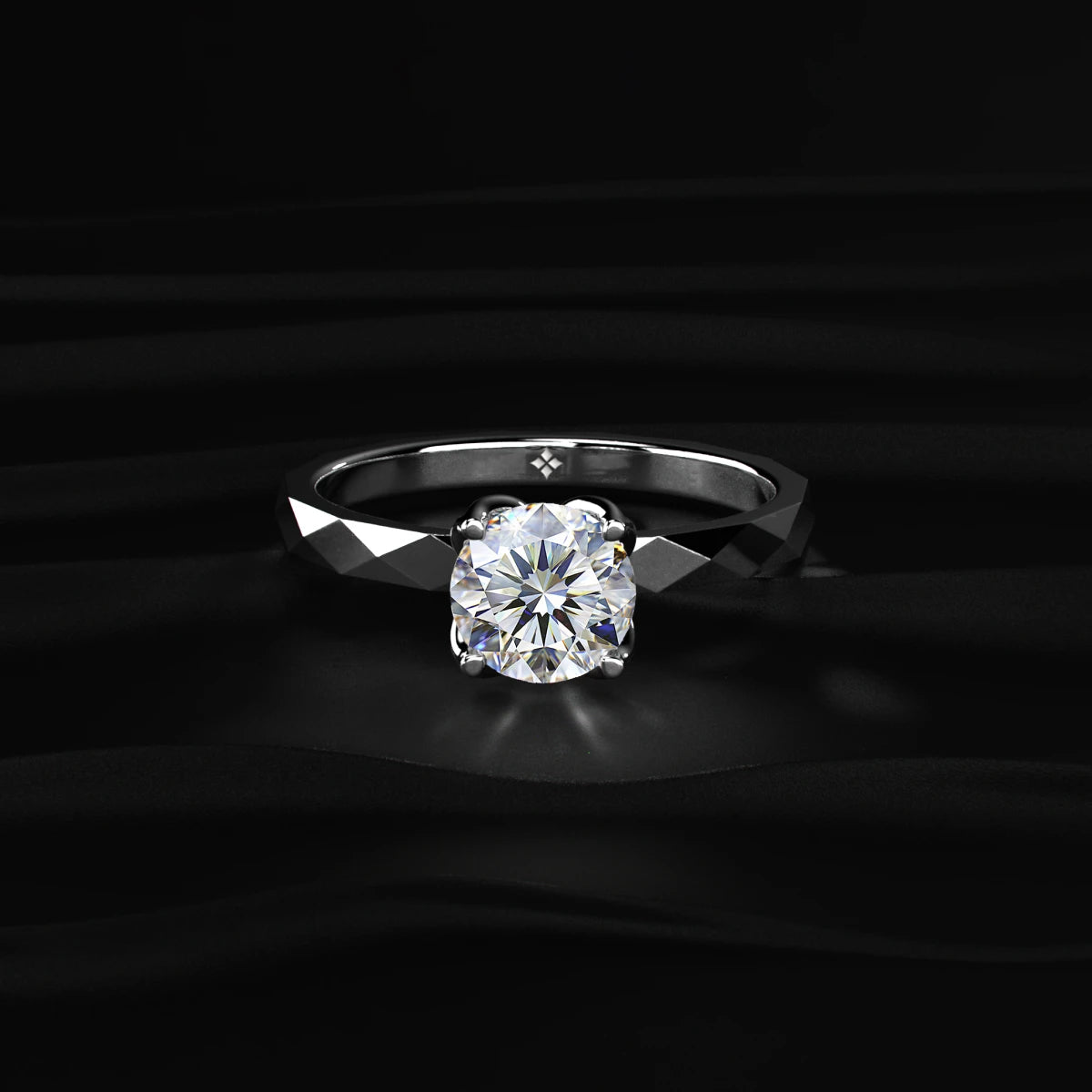 Round Solitaire Floral Multi-Faceted Geometric Band Ring | Earthly Jewels